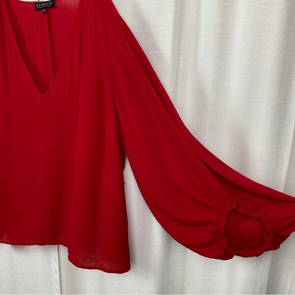 Eloquii Red Georgette Drama Sleeve Blouse Sz.26W - Picture 7 of 12